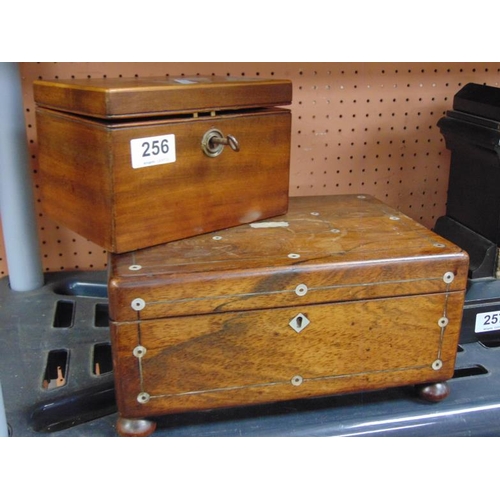 256 - 19th century rosewood inlaid mother of pearl trinket box, together with a smaller mahogany box (2).