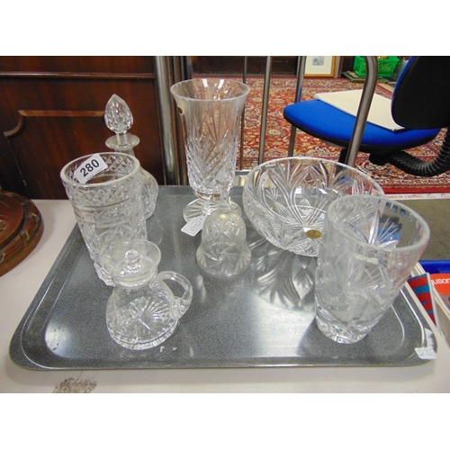 280 - Cut glass celery vase, bowl, oil jug, etc.