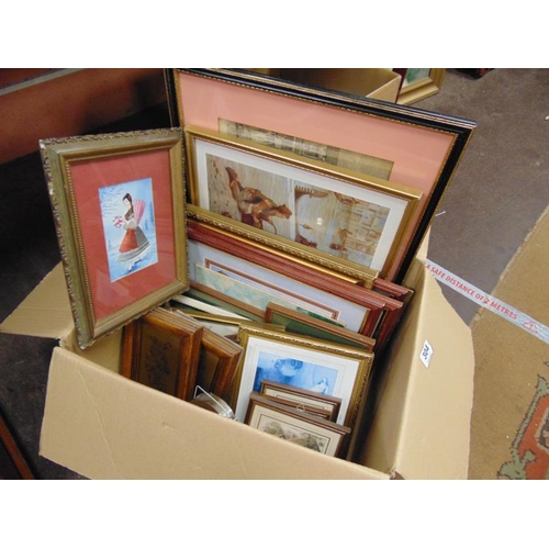 304 - Box of framed and glazed pictures.