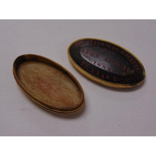 35 - Antique horn snuff box, Rd. Thomas Smith Afon Goch Llanasa 1888.