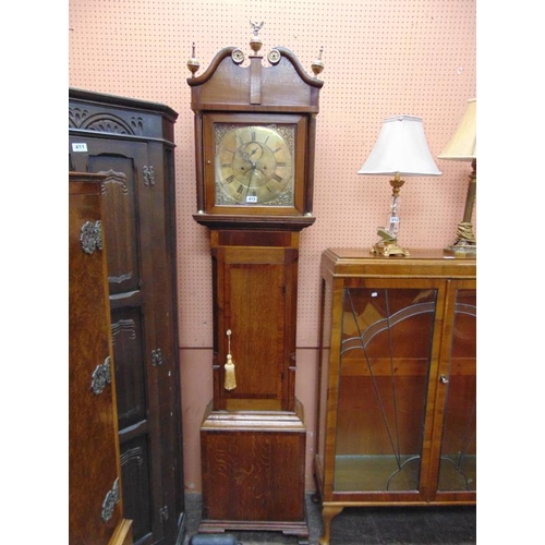 413 - Antique Redshaw Newcastle, brass faced 8 day oak longcase clock , 82