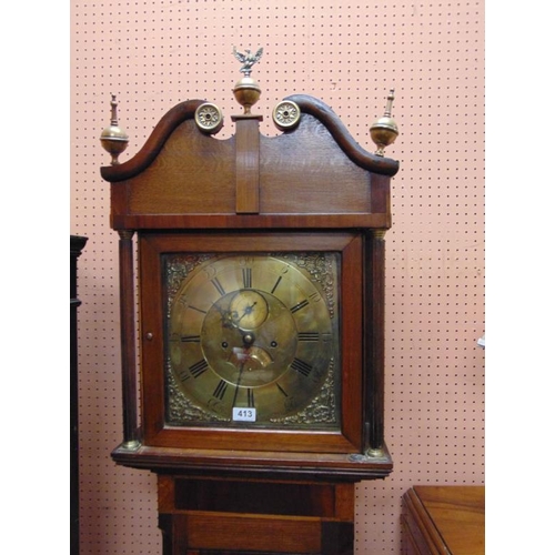 413 - Antique Redshaw Newcastle, brass faced 8 day oak longcase clock , 82