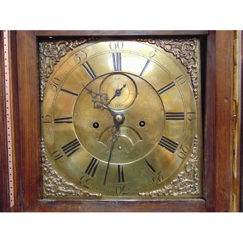 413 - Antique Redshaw Newcastle, brass faced 8 day oak longcase clock , 82