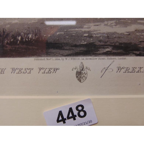 448 - Large framed and glazed engraving, North West View of Wrexham church.