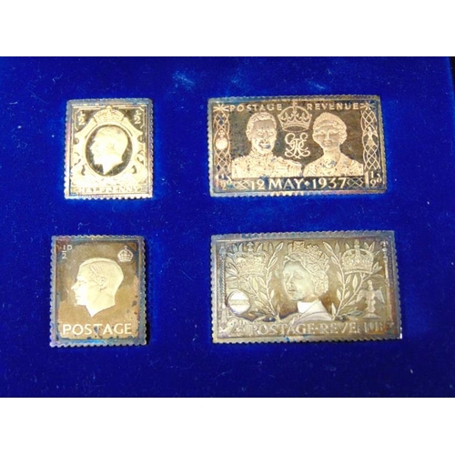 460 - Danbury Mint, cased limited edition set of four proof quality 24 carat gold on solid silver stamps o... 