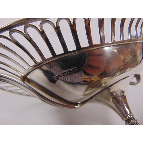 481 - Silver two handled comport, having pierced decoration and on footed base. Maker James Dixon & Sons, ... 