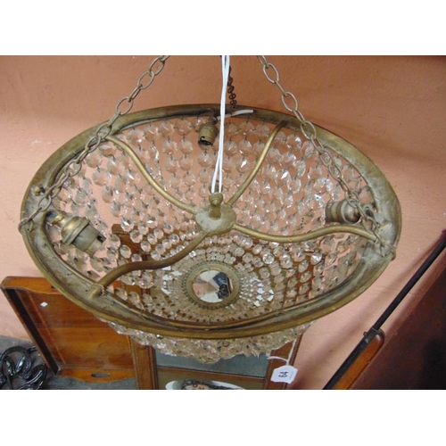 64 - Vintage ceiling light fitting with cut glass drops.