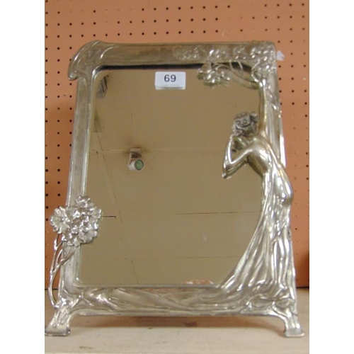 69 - Art Nouveau style metal framed dressing table mirror.