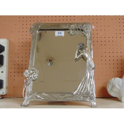 69 - Art Nouveau style metal framed dressing table mirror.