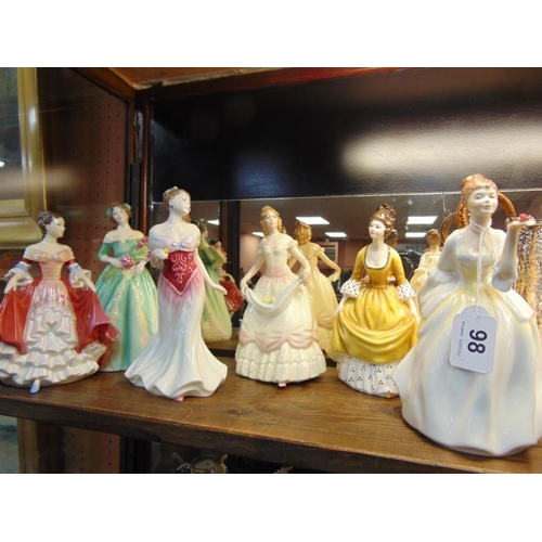 98 - Six Royal Doulton figures - Flower of Love 2460, Coralie 2307, Nicole 3421, For You 3863, Southern B... 