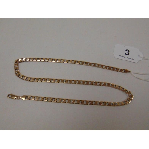 3 - 9ct yellow gold flat link necklace, 20
