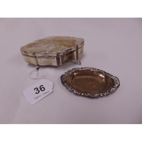 36 - Silver ring box and an oval silver pin tray.