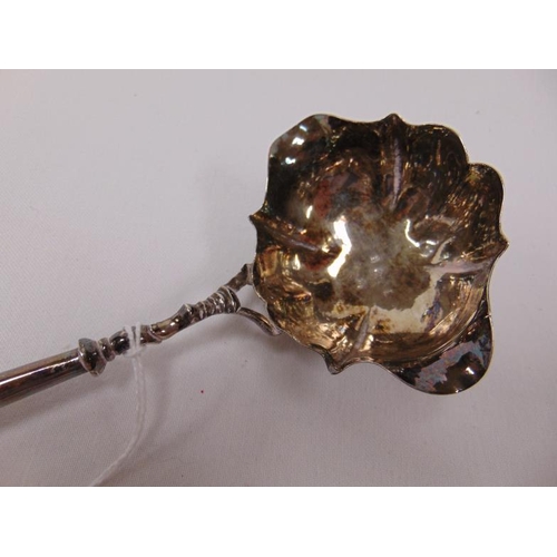 37 - Georgian silver toddy ladle with shaped bowl and turned wooden handle, 13.5