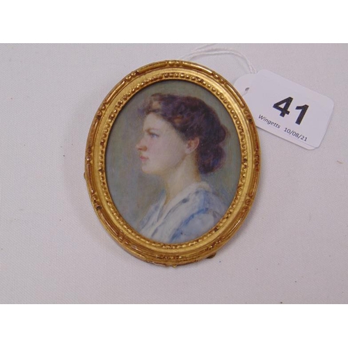 41 - Oval miniature portrait of a young lady, 3.25 x 2.75