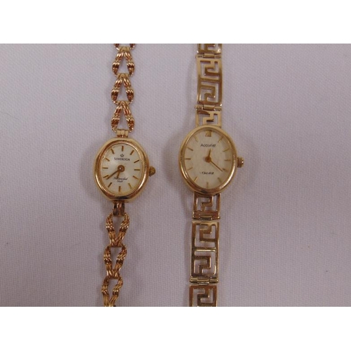 6 - 9ct yellow gold ladies wristwatch and bracelet, and one other.