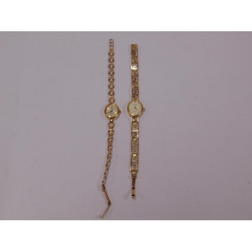 6 - 9ct yellow gold ladies wristwatch and bracelet, and one other.