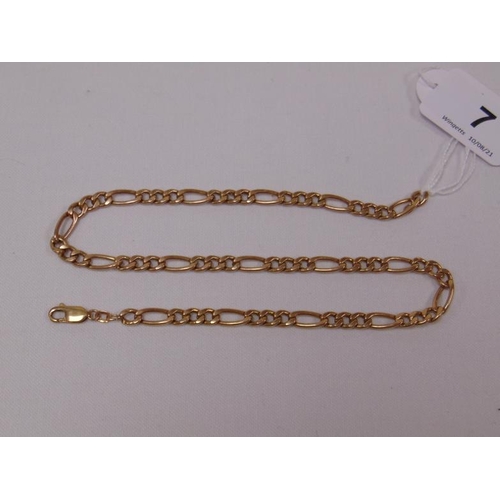 7 - 9ct rose gold flat link bracelet, 16