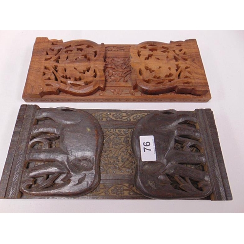 76 - Two carved wooden folding book racks.