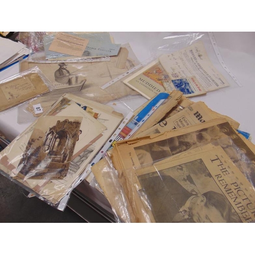 87 - Various ephemera, unframed pictures etc.