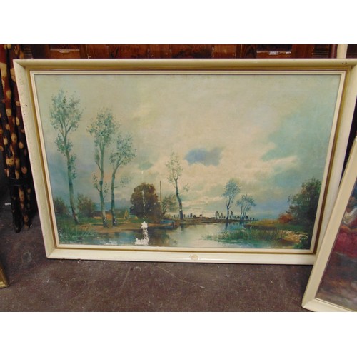 245 - Oil on canvas, river landscape, and two other pictures.