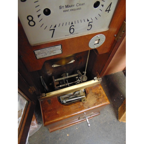 34 - National Time Recorders clocking in and out clock, in mahogany case, 38.5