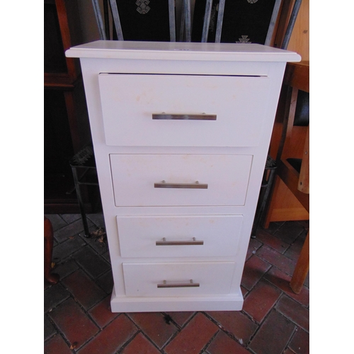 437 - Painted narrow form chest of four drawers. 36 x 20 x 12