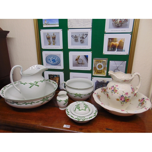 446 - Four piece jug and bowl set, together with a floral two piece jug and bowl.