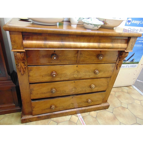 448 - Victorian mahogany chest, rectangular top over cushion moulded drawer and further two short and thre... 