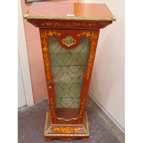 449 - Ornate reproduction kingwood gilt mounted cabinet, of tapered form, having single door, shelf lined ... 