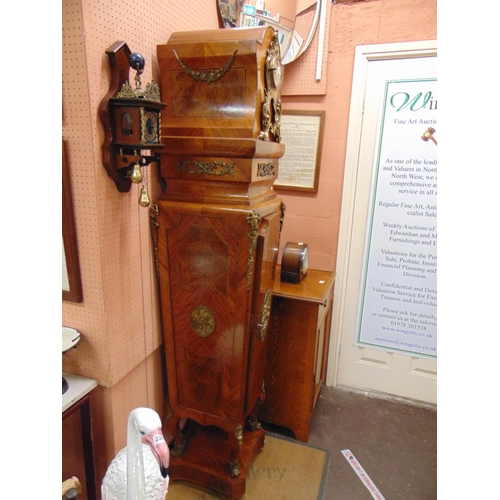 453 - Extremely ornate reproduction walnut cabinet, having applied French clock and gilt metal mounts, sin... 