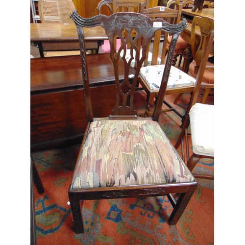 457 - 19th century mahogany framed side chair, pierced splat back, drop in seat, on plain supports and str... 