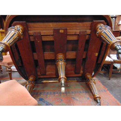 345 - 19th century oak extending dining table, oval ends, on five fluted turned supports and castors, with... 