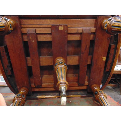 345 - 19th century oak extending dining table, oval ends, on five fluted turned supports and castors, with... 