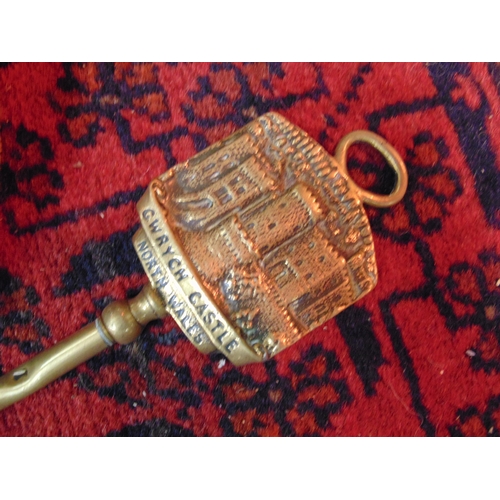 102 - Embossed brass bellows, brass toasting fork with Gwrych Castle handle, etc.