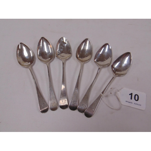 10 - Set of six George III fiddle pattern  silver teaspoons, Birmingham 1791, 2.5ozt.