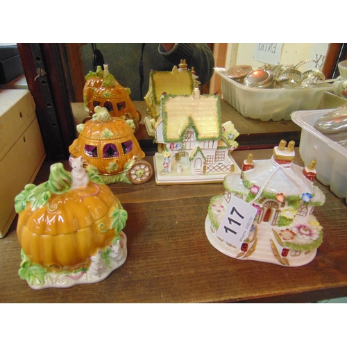 117 - Two Coalport pastel burners and Two Coalport lidded pumpkin pots.