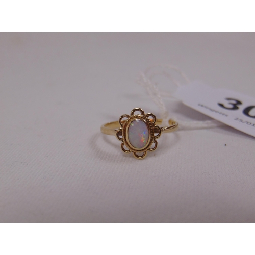 30 - 9ct gold opal ring, size T, 1.8g.