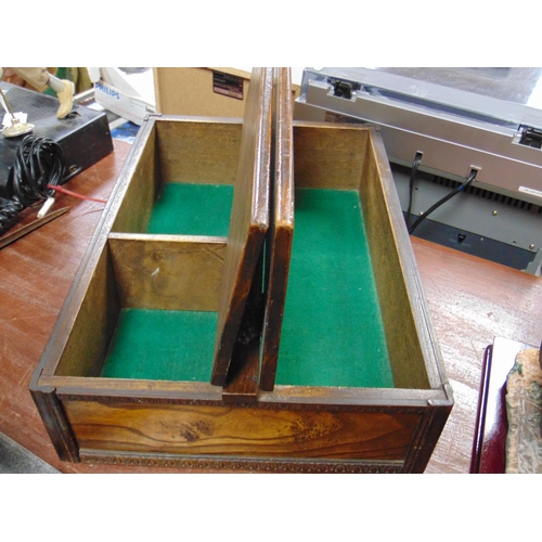 7 - Oak cutlery box with twin lift-up lids.