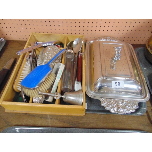 90 - Plated entree dish and cover, various cutlery etc.
