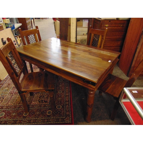 363 - Jali wood table and four matching chairs.