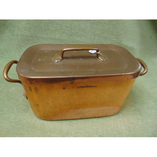 117 - E. Bonnet, antique French two handled copper pan with lid, no. 40, approx. 16 x 9 x 9