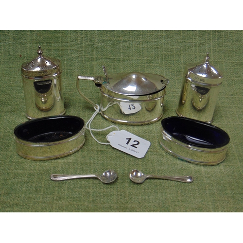 12 - Five piece silver condiment set of plain oval form, Sheffield 1927/29.