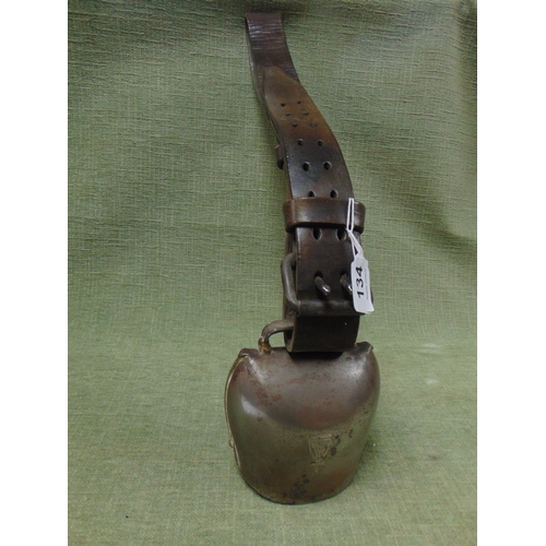 134 - Large vintage metal Firmann Bulle cow bell with leather strap.