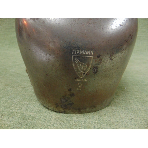 134 - Large vintage metal Firmann Bulle cow bell with leather strap.