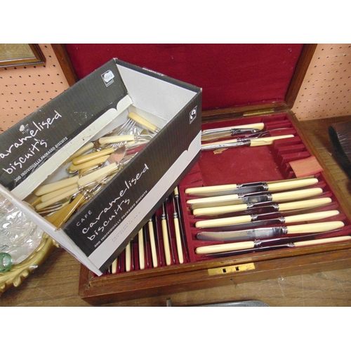 136 - Oak canteen with carious silver plated cutlery etc.