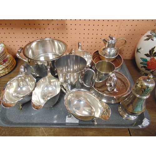 143 - Good selection of plated ware incl. a pair of wine coasters, four sauce boats etc.