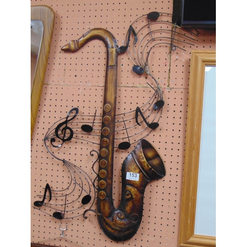 153 - Pressed metal saxophone wall plaque, 28