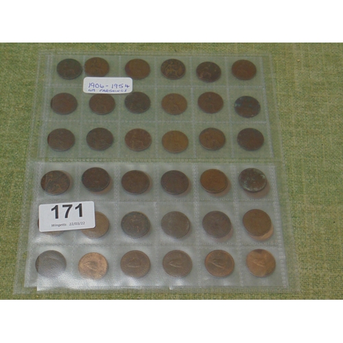 171 - Collection of 49 Farthings in consecutive dates, 1906 - 1954.