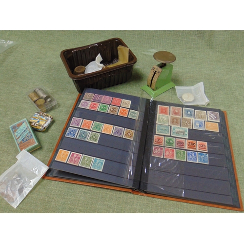 173 - Various coins and a Third Reich stamp album etc.