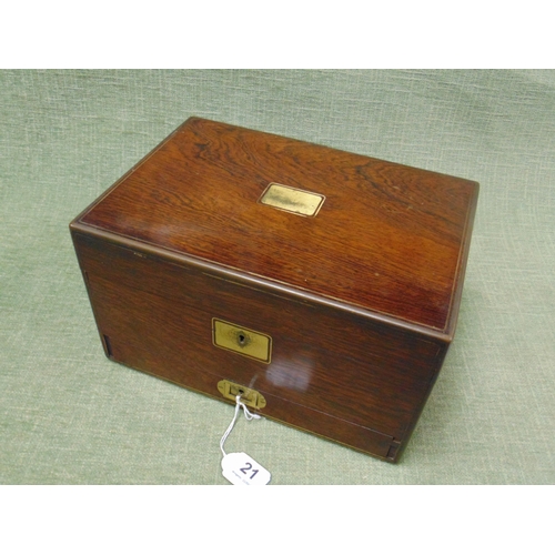 21 - Good quality Victorian rosewood and brass bound travelling vanity case, the plush lined interior hav... 